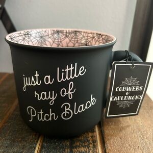 Cobwebs & Cauldrons JUST A LITTLE RAY OF PITCH BLACK Soft Mug Spiderwebs NEW